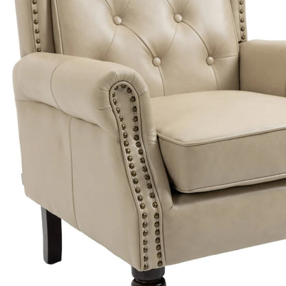 Modern Accent Chair Lounge Chair with Sturdy Wood Legs in Camel PU Leather for Living Room and Bedroom-海智集-Default-