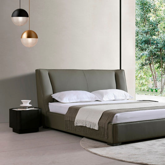 Adjustable Backrest Leather Bed with Lumbar Support-海智集-