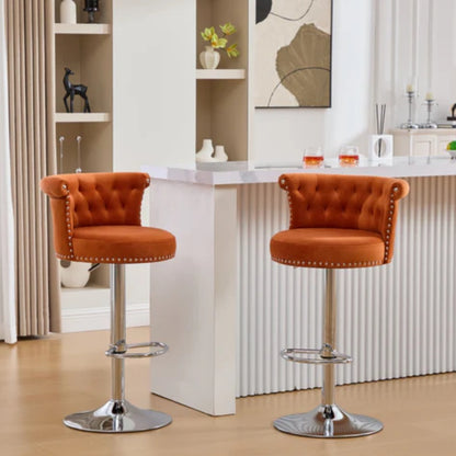 COOLMORE Velvet Bar Stool Set of 2, Adjustable Swivel Bar Stools with Silver Plated Metal Leg, Chrome Nailhead, Counter Height Chair for Kitchen,Dining Room-海智集-Default-