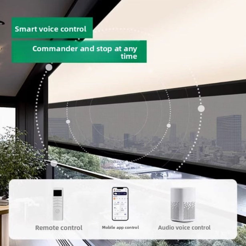 Open balcony windproof, rainproof, sun-proof, electric intelligent roller blinds, sunshade L curtains, heat insulation, ventilation, sealing the balcony god-海智集-