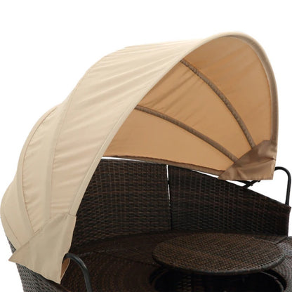 Hot Sale KD Rattan Round Lounge With Canopy Bali Canopy Bed Outdoor, Wicker Outdoor Sofa Bed with lift coffee table-海智集-Default-