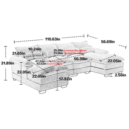 UNITED WE WIN Modern Large chenille Fabric U-Shape Sectional Sofa-海智集-Default-