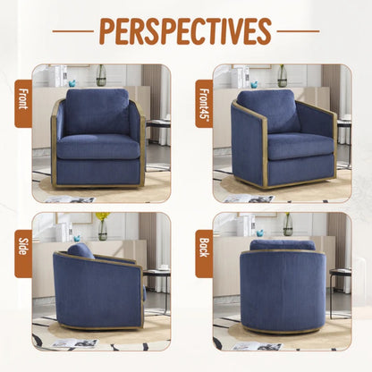 Navy Corduroy Swivel Barrel Chair, Comfortable Accent Sofa with 360 Degree Swivel for Living Room, Nursery, Office-海智集-Default-