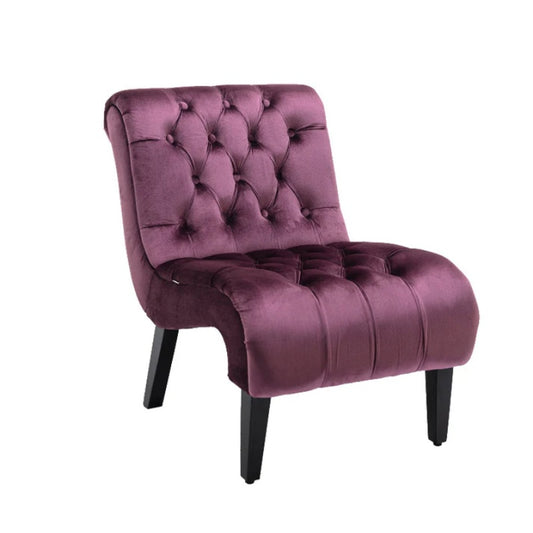COOLMORE Modern Velvet Armless Accent Living Room Chair / Leisure Chair,Upholstered Fabric Button Comfortable Chair with Wooden Legs for Bedroom, Living Room, Office (Purple Velvet)-海智集-Default-