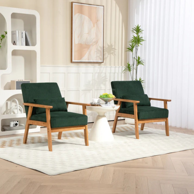 Leisure Chair with Solid Wood Armrest and Feet, Leisure chair, wood frame, velvet, solid rubber wood legs, Mid-Century Modern Accent chair, for Living Room Bedroom Studio chair,Two packs-海智集-Default-