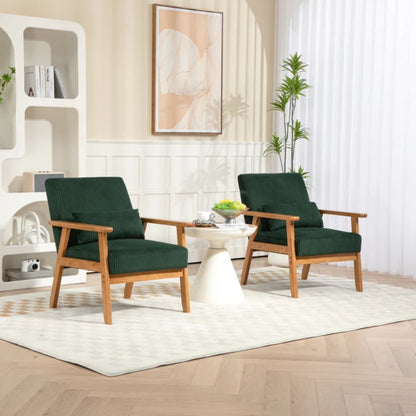 Leisure Chair with Solid Wood Armrest and Feet, Leisure chair, wood frame, velvet, solid rubber wood legs, Mid-Century Modern Accent chair, for Living Room Bedroom Studio chair,Two packs-海智集-Default-