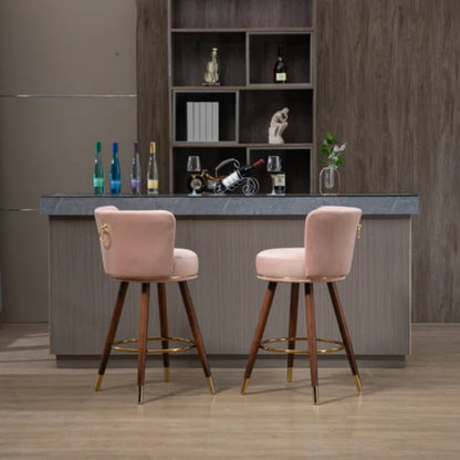 COOLMORE Counter Height Bar Stools Set of 2 for Kitchen Counter Solid Wood Legs with Fabric with a fixed height of 360 degrees-海智集-Default-