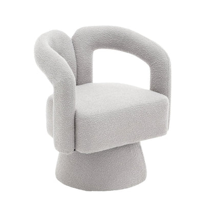 COOLMORE 360 Degree Swivel Cuddle Barrel Accent Chairs, Round Armchairs with Wide Upholstered, Fluffy Fabric Chair for Living Room, Bedroom, Office, Waiting Rooms (Light Gray Boucle)-海智集-Default-