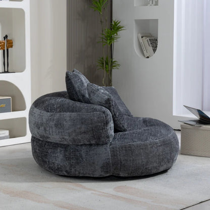 Lazy Sofa Durable Comfort Lounger High Back Bean Bag Chair with Three Pillows, Gray Chenille, 42.52 inches-海智集-Default-
