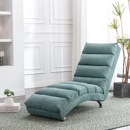 Ergonomic Electric Massage Chaise Lounge with Remote Control, Teal Linen Upholstery, 5 Modes for Relaxation-海智集-Default-