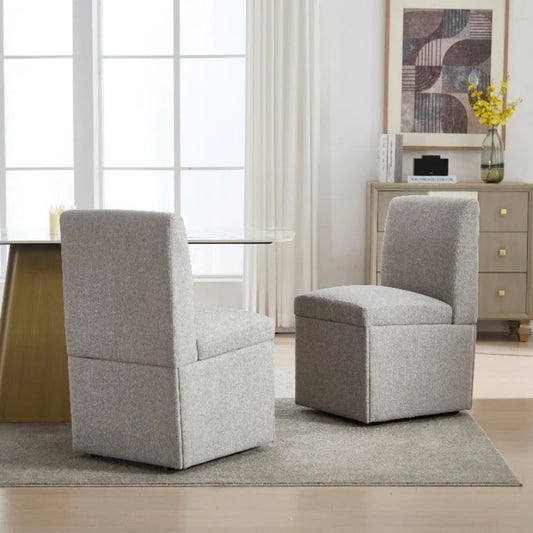 COOLMORE 360 Degree Swivel Upholstered Dining Chairs Set of 2 Swivel Dining Room Chairs Kitchen Chairs Casters & Storage Comfy Modern Rolling Chair for Living Room Fabric Armless Chair-海智集-Default-