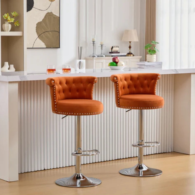 COOLMORE Velvet Bar Stool Set of 2, Adjustable Swivel Bar Stools with Silver Plated Metal Leg, Chrome Nailhead, Counter Height Chair for Kitchen,Dining Room-海智集-Default-