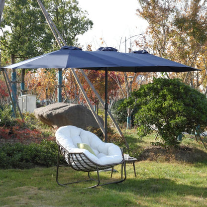 14.8 Ft Double Sided Outdoor Umbrella Rectangular Large with Crank ( Navy blue )(No Base)-海智集-Default-