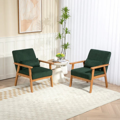 Leisure Chair with Solid Wood Armrest and Feet, Leisure chair, wood frame, velvet, solid rubber wood legs, Mid-Century Modern Accent chair, for Living Room Bedroom Studio chair,Two packs-海智集-Default-