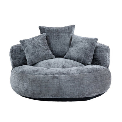 Lazy Sofa Durable Comfort Lounger High Back Bean Bag Chair with Three Pillows, Gray Chenille, 42.52 inches-海智集-Default-