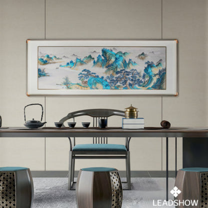 New Chinese Style Wall Art - Hand Painted Ink Landscape Canvas Painting with Wood Frame, Oriental Home Decor for Living Room/Bedroom-海智集-