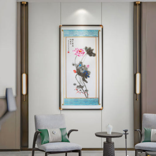 New Chinese Style Embroidered Wall Art - Handmade Silk Painting with Floral/Bird Motifs, Framed Oriental Home Decor for Living Room & Bedroom-海智集-
