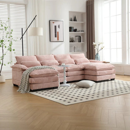 UNITED WE WIN Chenille, high quality sponge filling, solid wood frame, oversized four-seater, U-shaped combination sofa-海智集-Default-
