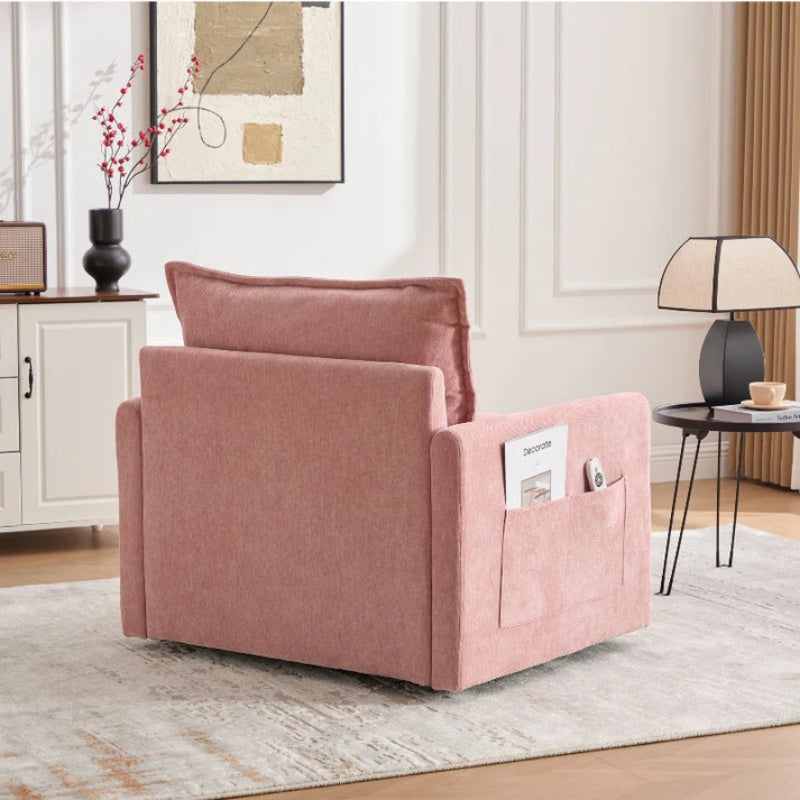 UNITED WE WIN Swivel Barrel Chair - Mid Century Modern Chair, Thick Padded Arm Chair with Solid Metal Base, Comfortable Single Sofa Chair, Swivel Accent Chair for Living Room Bedroom-海智集-Default-