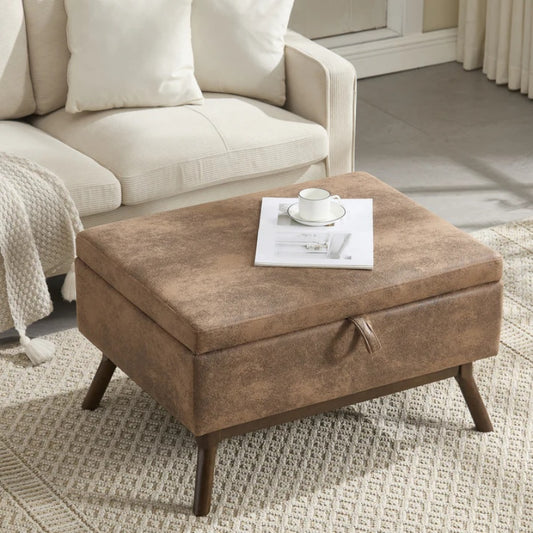 Mid-century modern square coffee table storage bench, assembled, suitable for living room, entryway and family room, used as a coffee table, stirrups, shoe bench-海智集-Default-