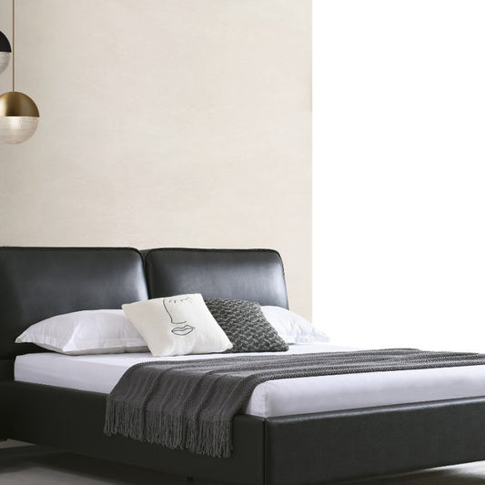 Jinxuan Series GINSON Genuine Leather Bed, simple Italian Light Luxury High-end Solid Wood Soft Package, Big Black Ox (including bed board, excluding bedside table)-海智集-