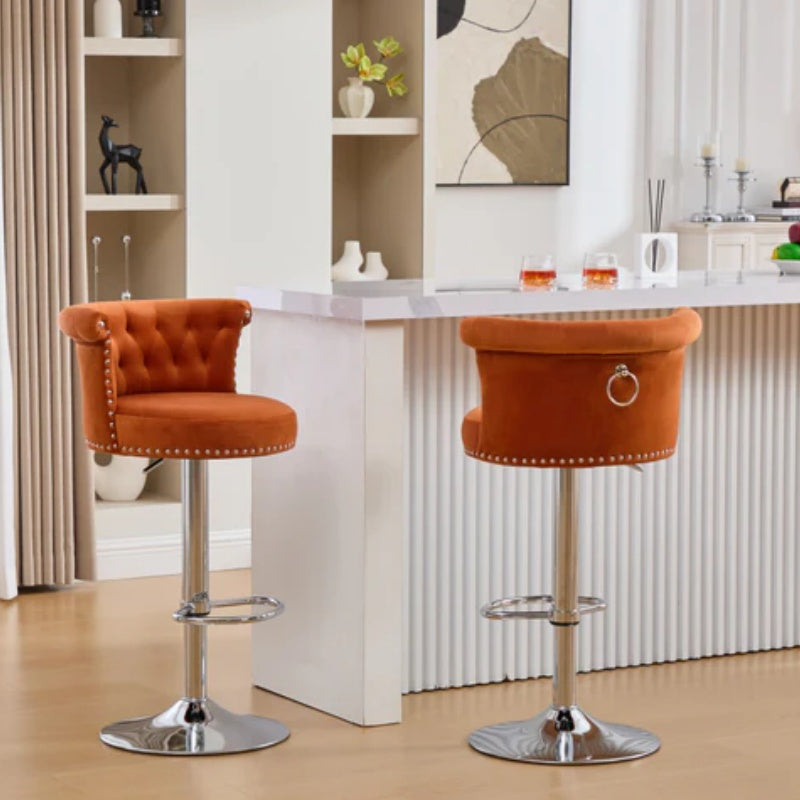 COOLMORE Velvet Bar Stool Set of 2, Adjustable Swivel Bar Stools with Silver Plated Metal Leg, Chrome Nailhead, Counter Height Chair for Kitchen,Dining Room-海智集-Default-