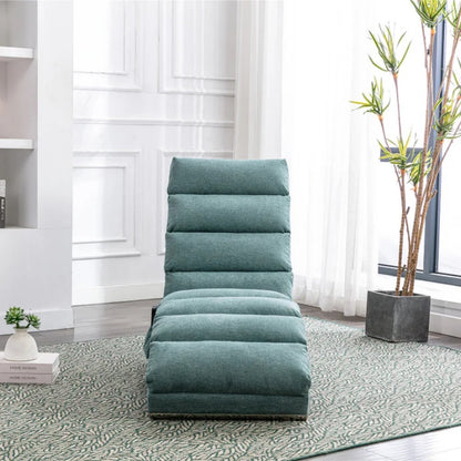 Ergonomic Electric Massage Chaise Lounge with Remote Control, Teal Linen Upholstery, 5 Modes for Relaxation-海智集-Default-