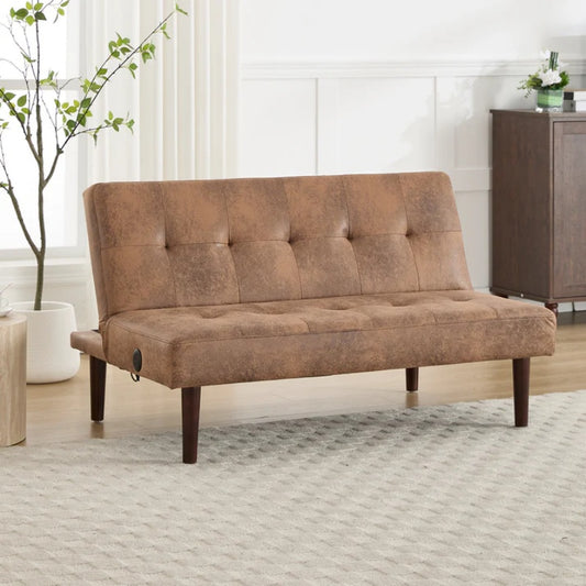 Foldable Fashion Sofa Bed High End Flannel Fabric Back Adjustable Sofa Recliner Futon, Modern Fashion Sofa with Charging Port, Suitable for Living Room Bedroom Office (Coffee color)-海智集-Default-