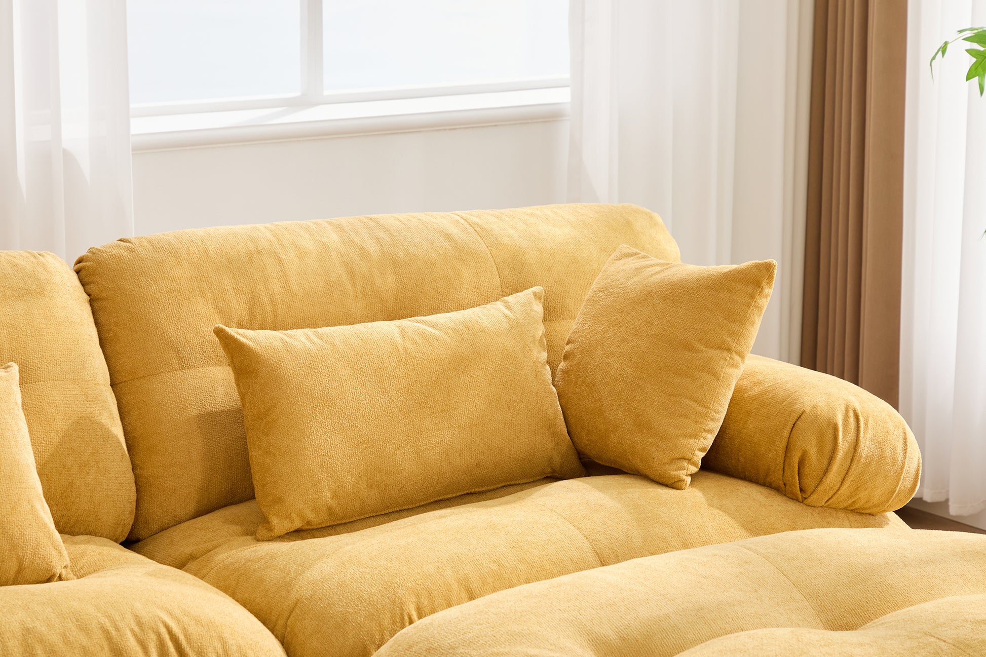 UNITED WE WIN Pelletized velvet U Shape Cloud Couch with 2 Ottomans,Free Combined 3 Seater Comfy Sofa with Bolster Armrest Pillows, sofa for Living Room-海智集-Default-