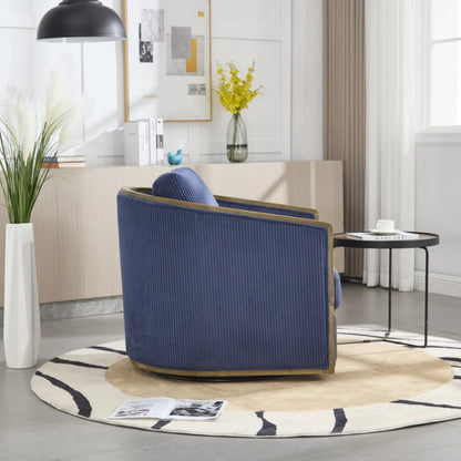 Navy Corduroy Swivel Barrel Chair, Comfortable Accent Sofa with 360 Degree Swivel for Living Room, Nursery, Office-海智集-Default-