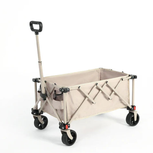 Folding Wagon Carts,Folding Wagon Cart with All Terrain Wheels,Heavy Duty Garden Carts with Adjustable Handle,Outdoor Utility Wagon for Camping Shopping Sports Fishing Beige-海智集-Default-