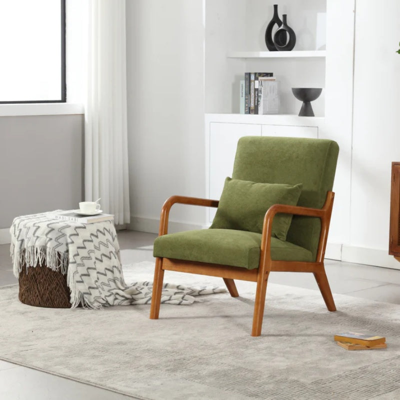 COOLMORE Modern Accent Chair, Solid Wood Padding Lounge Armchairs With One pillow for Living Room, Bedroom, Guest Room (Green)-海智集-Default-
