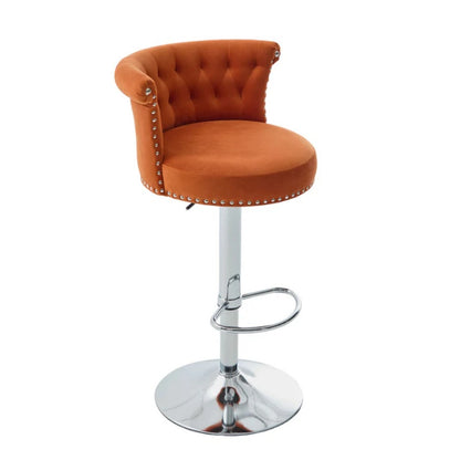 COOLMORE Velvet Bar Stool Set of 2, Adjustable Swivel Bar Stools with Silver Plated Metal Leg, Chrome Nailhead, Counter Height Chair for Kitchen,Dining Room-海智集-Default-
