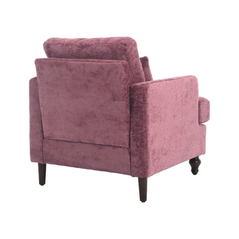 Mid Century Modern Wood Frame Armchair with Tufted Design and Studded Details in Wine Red Chenille Fabric-海智集-Default-