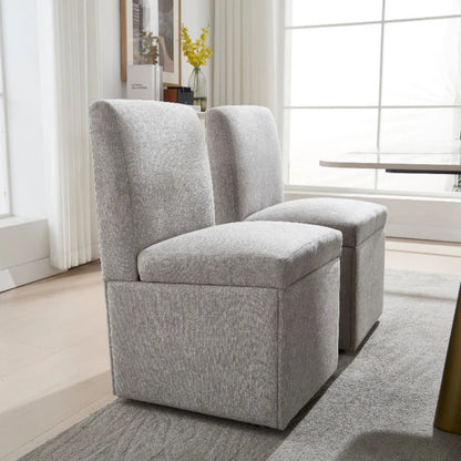 COOLMORE 360 Degree Swivel Upholstered Dining Chairs Set of 2 Swivel Dining Room Chairs Kitchen Chairs Casters & Storage Comfy Modern Rolling Chair for Living Room Fabric Armless Chair-海智集-Default-