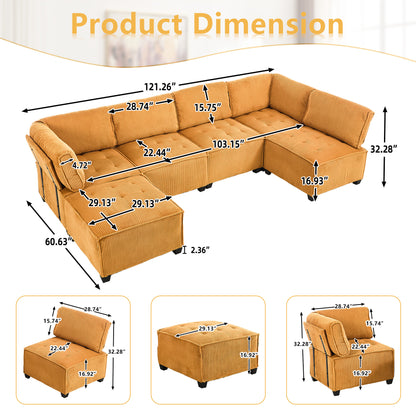 UNITED WE WIN Modular Sectional Sofa U Shaped Modular Couch with Reversible Chaise Modular Sofa Sectional Couch,6- Seat Convertible Sofa,Fit for Living Room-海智集-Default-