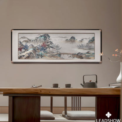 New Chinese Style Wall Art - Hand-Painted Ink Landscape Canvas Painting with Wood Frame, Oriental Home Decor for Living Room & Bedroom-海智集-