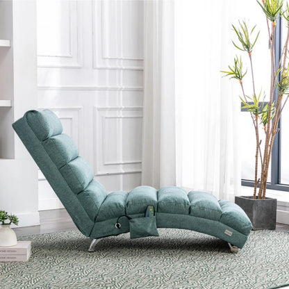 Ergonomic Electric Massage Chaise Lounge with Remote Control, Teal Linen Upholstery, 5 Modes for Relaxation-海智集-Default-