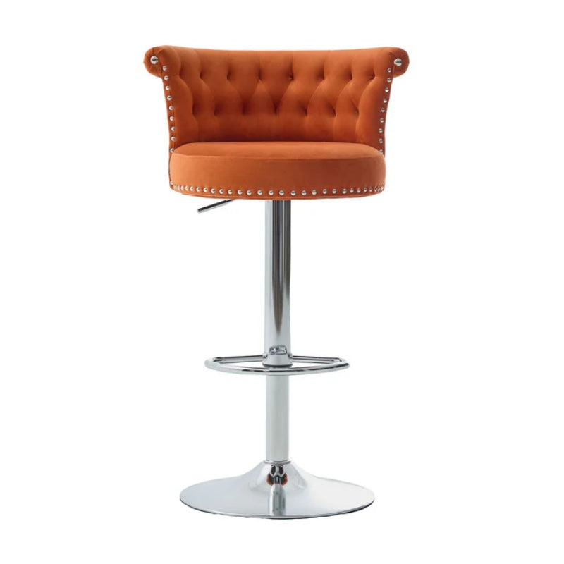 COOLMORE Velvet Bar Stool Set of 2, Adjustable Swivel Bar Stools with Silver Plated Metal Leg, Chrome Nailhead, Counter Height Chair for Kitchen,Dining Room-海智集-Default-
