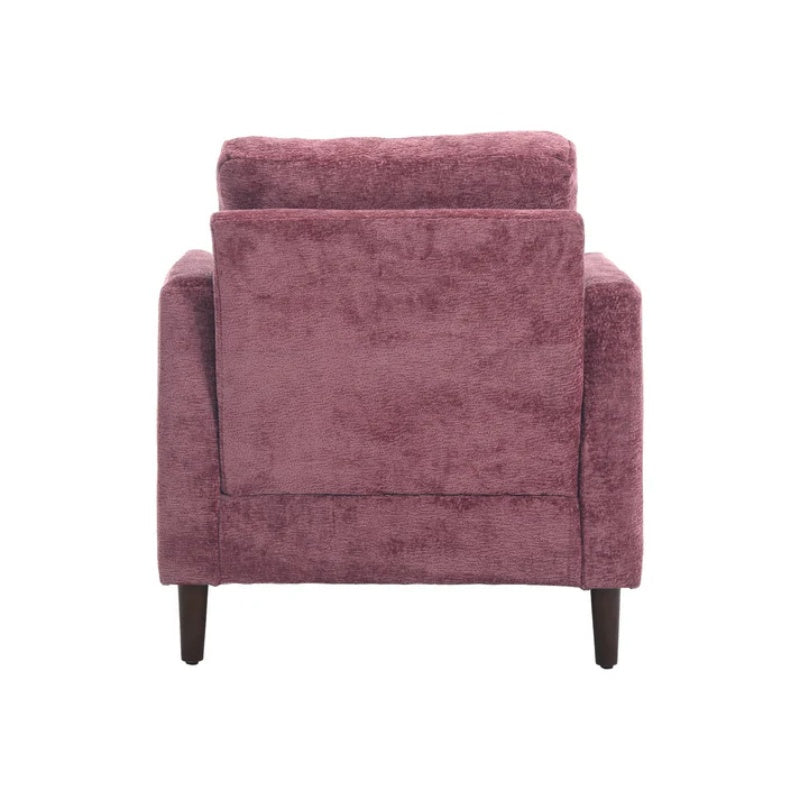 Mid Century Modern Wood Frame Armchair with Tufted Design and Studded Details in Wine Red Chenille Fabric-海智集-Default-