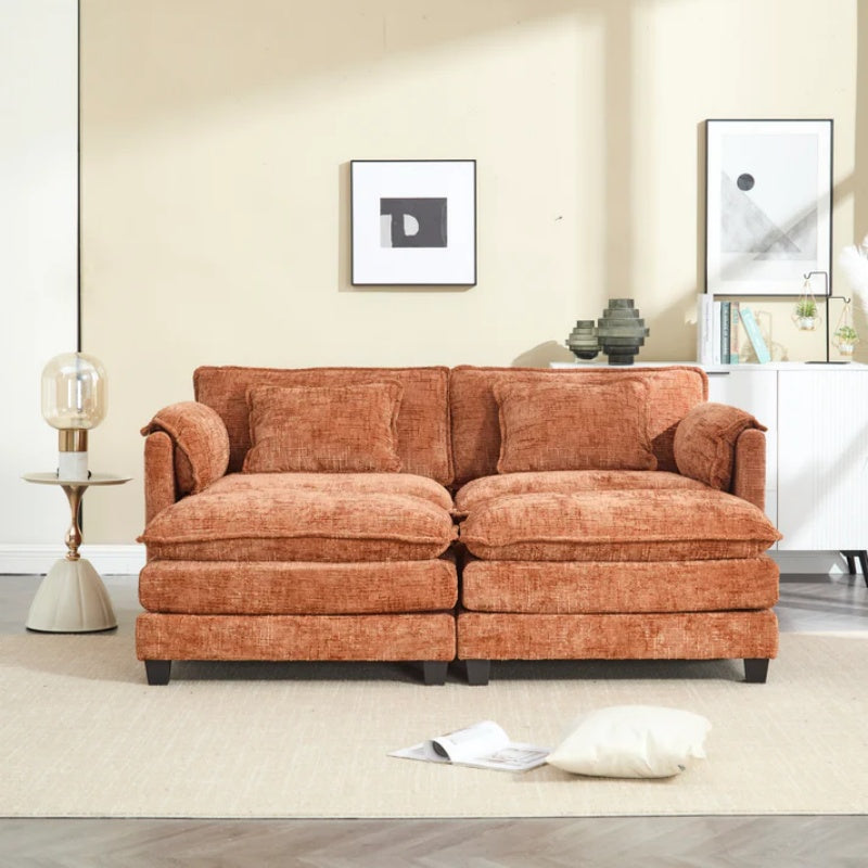 UNITED WE WIN Chenille fabric, solid construction, the overall structure of the sofa is stable, detachable armrests, two foot stools and two-seat sofa with side pockets-海智集-Default-