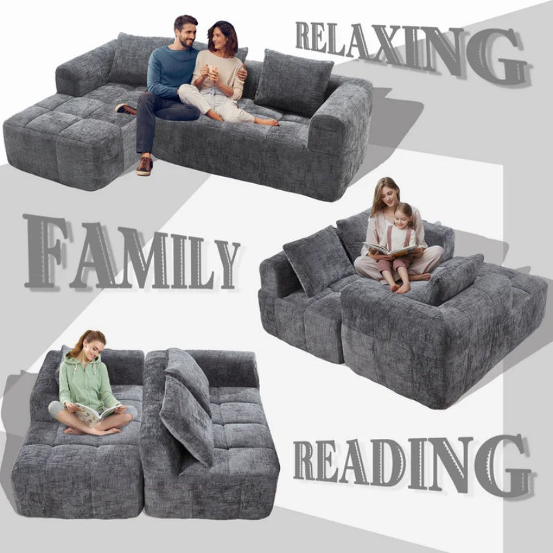 UNITED WE WIN 98.42-inch modular sectional sofa, modern modular L-shaped sofa with chaise longue, equipped with small side pockets and free of compression during installation.-海智集-Default-