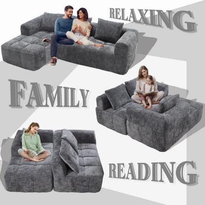 UNITED WE WIN 98.42-inch modular sectional sofa, modern modular L-shaped sofa with chaise longue, equipped with small side pockets and free of compression during installation.-海智集-Default-