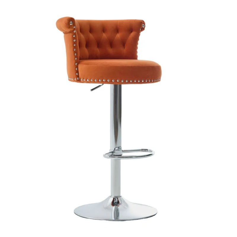 COOLMORE Velvet Bar Stool Set of 2, Adjustable Swivel Bar Stools with Silver Plated Metal Leg, Chrome Nailhead, Counter Height Chair for Kitchen,Dining Room-海智集-Default-