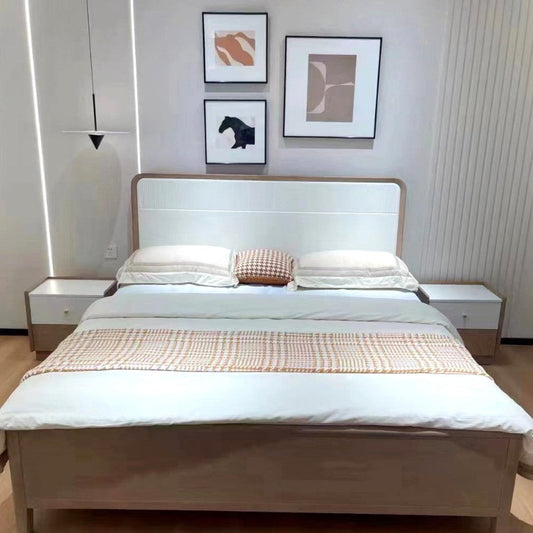 Yi Ran Ju Series Rubber Wood Log Style Cream Style Minimalist Style Soft-backed Solid Wood Bed 1810 (Including Oak Bed Board)-海智集-