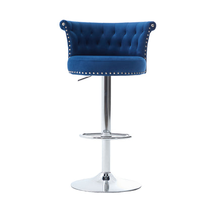 COOLMORE Velvet Bar Stool Set of 2, Adjustable Swivel Bar Stools with Silver Plated Metal Leg, Chrome Nailhead, Counter Height Chair for Kitchen,Dining Room-海智集-Default-