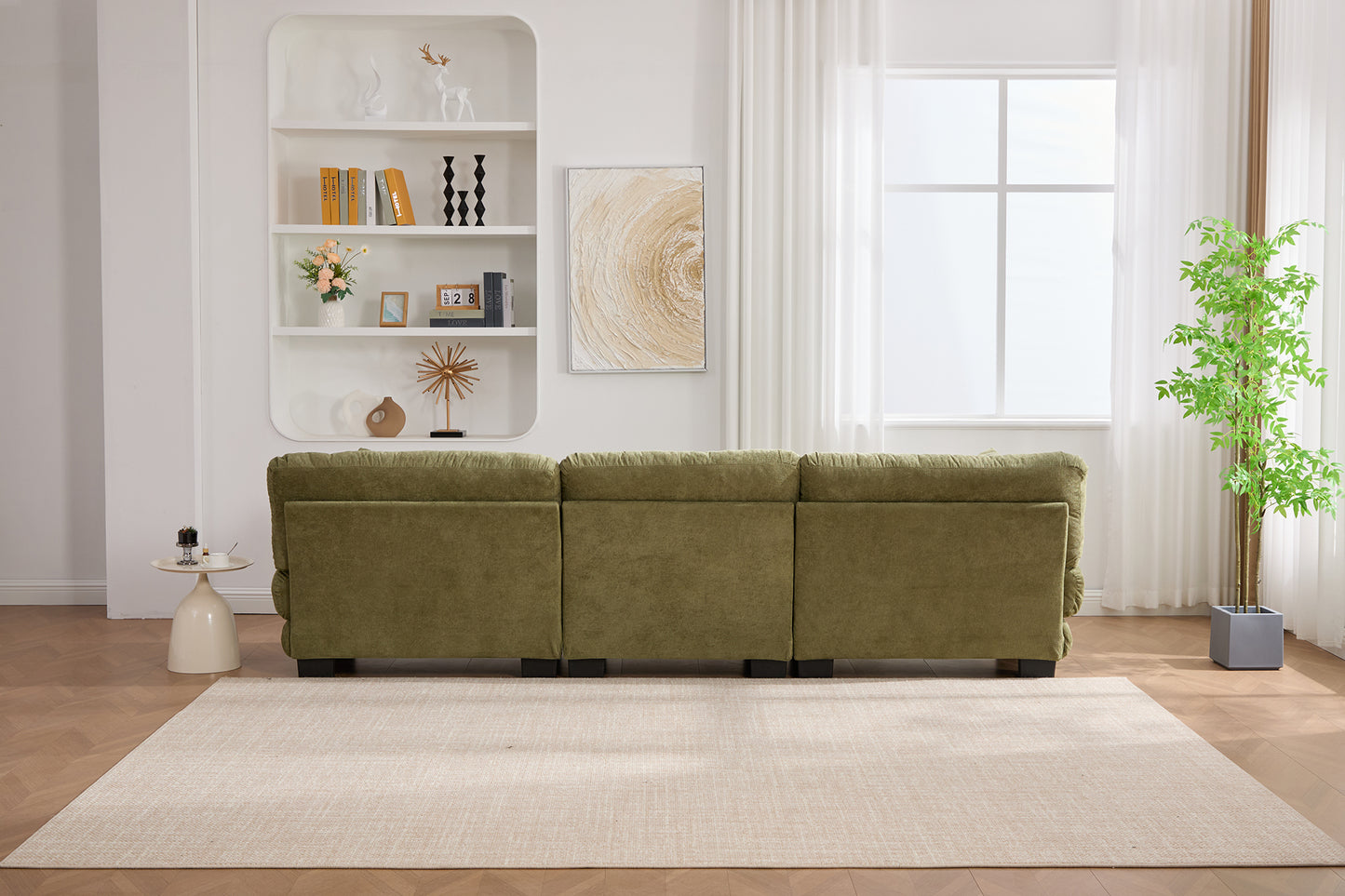 UNITED WE WIN Pelletized velvet U Shape Cloud Couch with 2 Ottomans,Free Combined 3 Seater Comfy Sofa with Bolster Armrest Pillows, sofa for Living Room-海智集-Default-