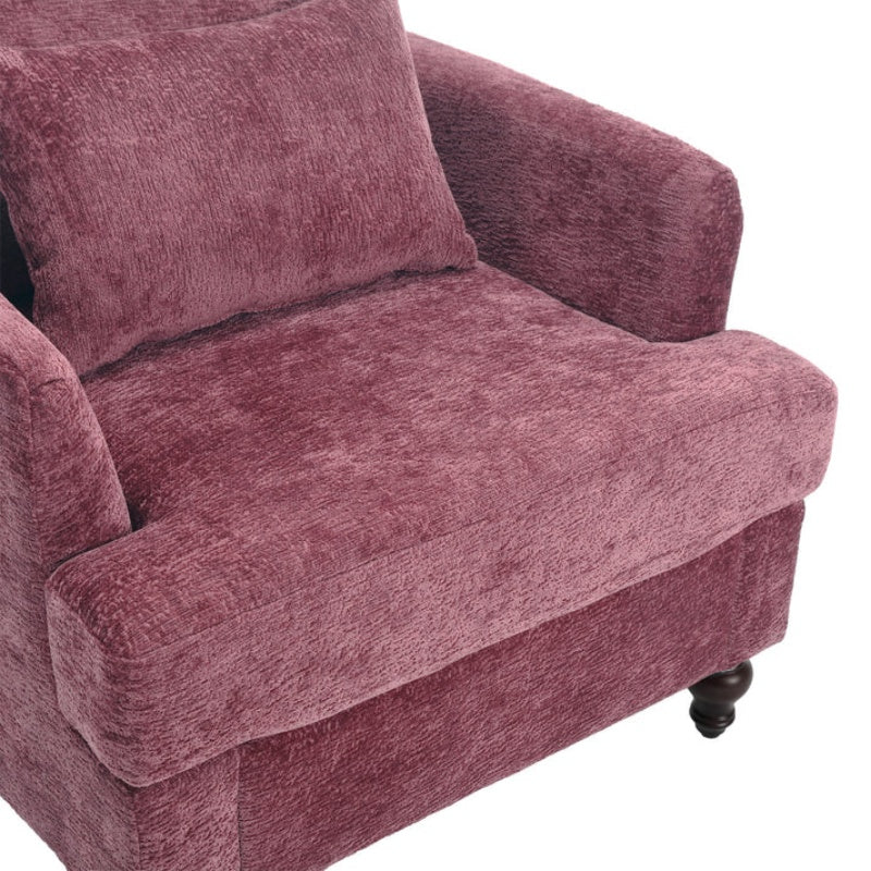 Mid Century Modern Wood Frame Armchair with Tufted Design and Studded Details in Wine Red Chenille Fabric-海智集-Default-