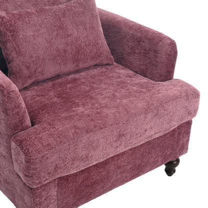 Mid Century Modern Wood Frame Armchair with Tufted Design and Studded Details in Wine Red Chenille Fabric-海智集-Default-