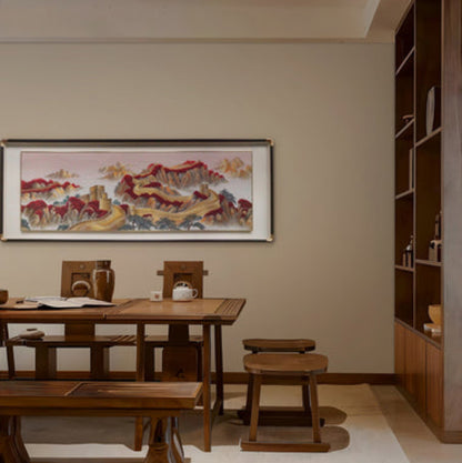 New Chinese Style Wall Art - Hand-Painted Ink Landscape Canvas Painting with Wood Frame, Oriental Home Decor for Living Room & Bedroom-海智集-